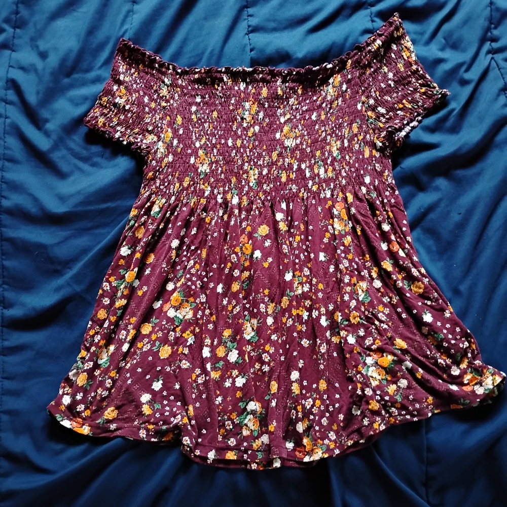 Burgundy Floral Smocked Flowy Top